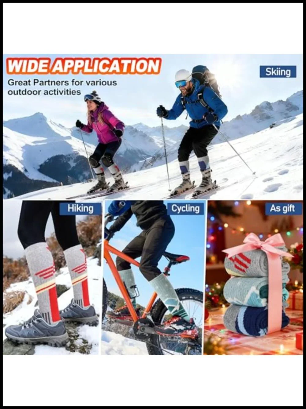 3 Pairs Merino Wool Ski Socks Thermal Winter Thick Knee High Snowboarding Socks